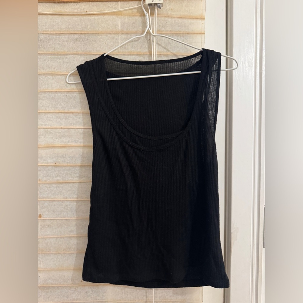 Black Ribbed Double Tank Top - Women